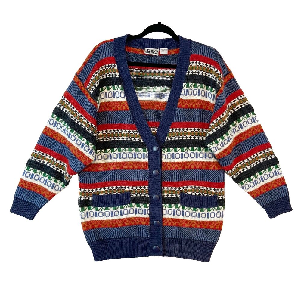 VTG 90s Jeans Wear Button Front Cardigan Women Small Colorful Cozy Slouchy Retro